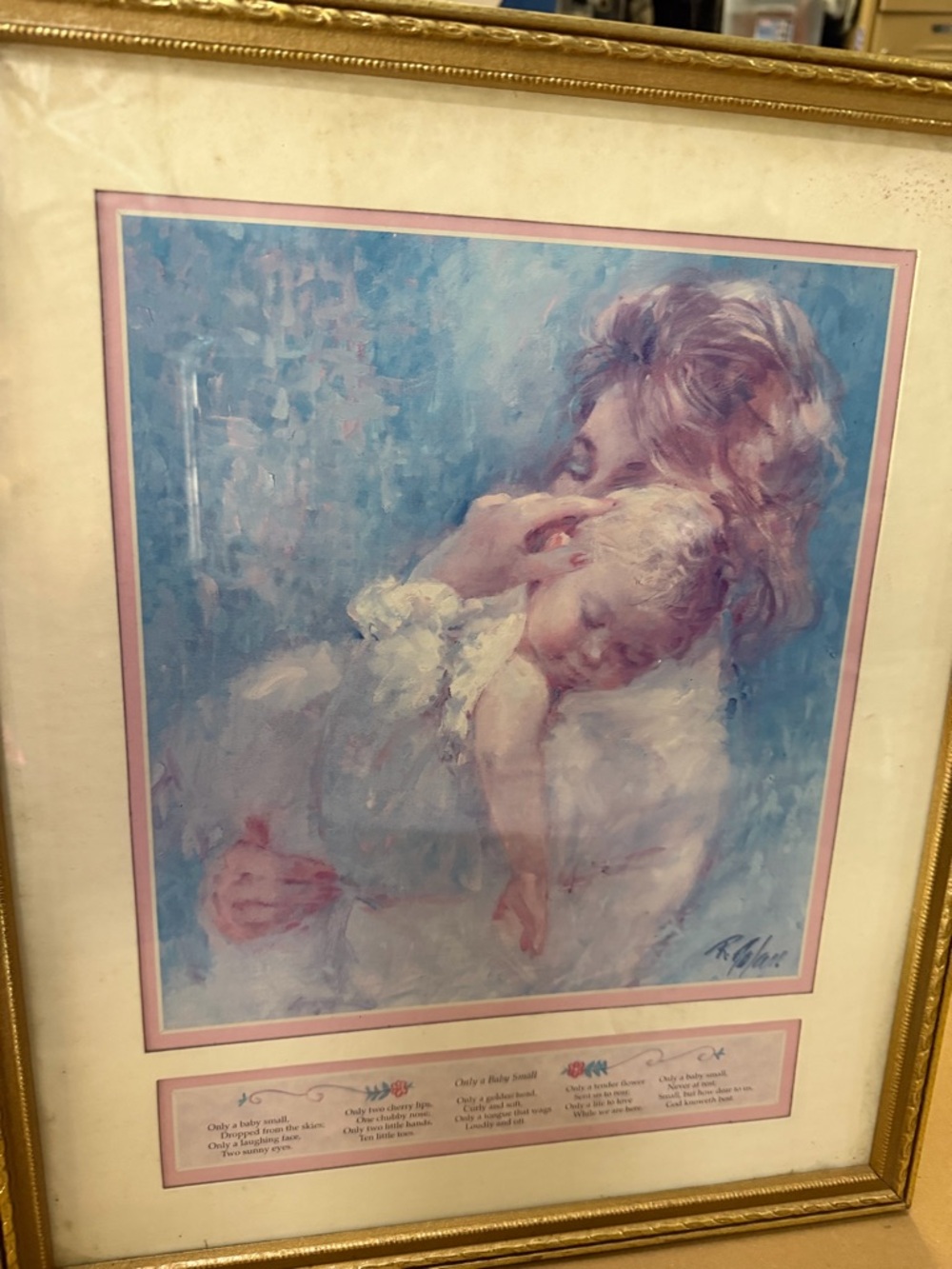 Mother and Child Pastel Art Print - Soft Blue & Pink